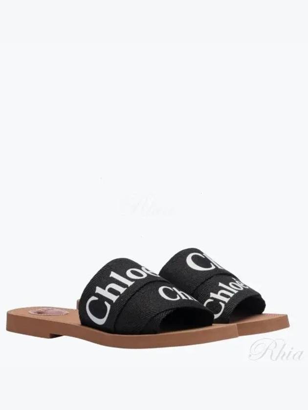 Woody Logo Flat Mule Slippers Black - CHLOE - BALAAN 2