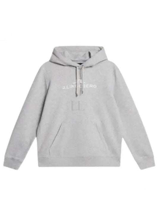 Alpha Logo Print Hoodie Light Grey Melange - J.LINDEBERG - BALAAN 2