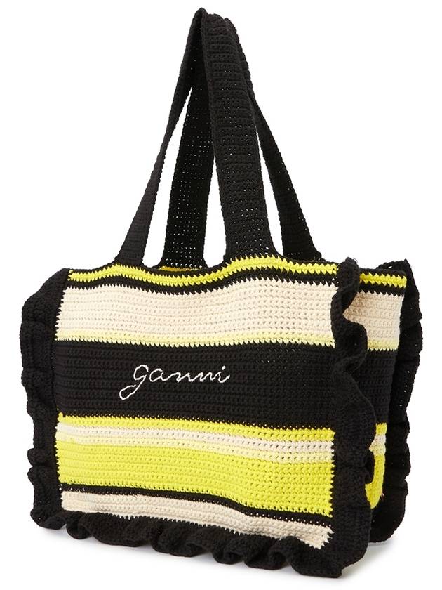 Crochet-Frill Embroided Logo Cotton Tote Bag - GANNI - BALAAN 3