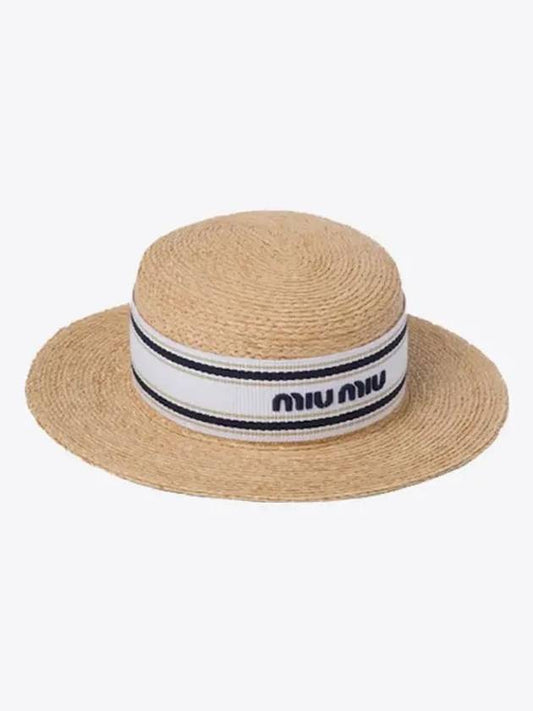 Woven Fabric Hat Tan White - MIU MIU - BALAAN 2