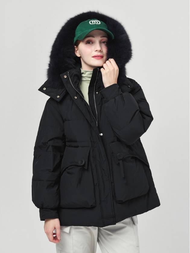 Women s Real Fox Fur Hood Trimming Safari Down Padded Black Jacket DO6242JK05 - DOYOUKNOWMC GOLF WEAR - BALAAN 3