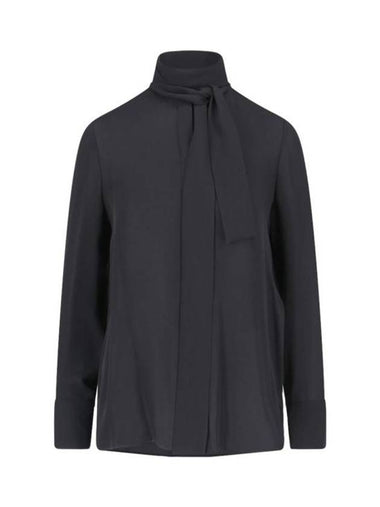 Scarf Neck Long Sleeve Silk Shirt Black - VALENTINO - BALAAN 1