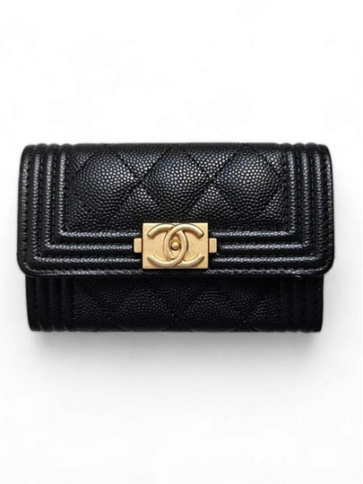 Boy  Flap Card Holder Grained Calfskin Gold Black - CHANEL - BALAAN 2