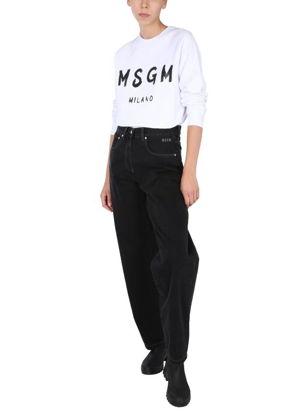 Women's Brushed Logo Crew Neck Sweatshirt White - MSGM - BALAAN 5