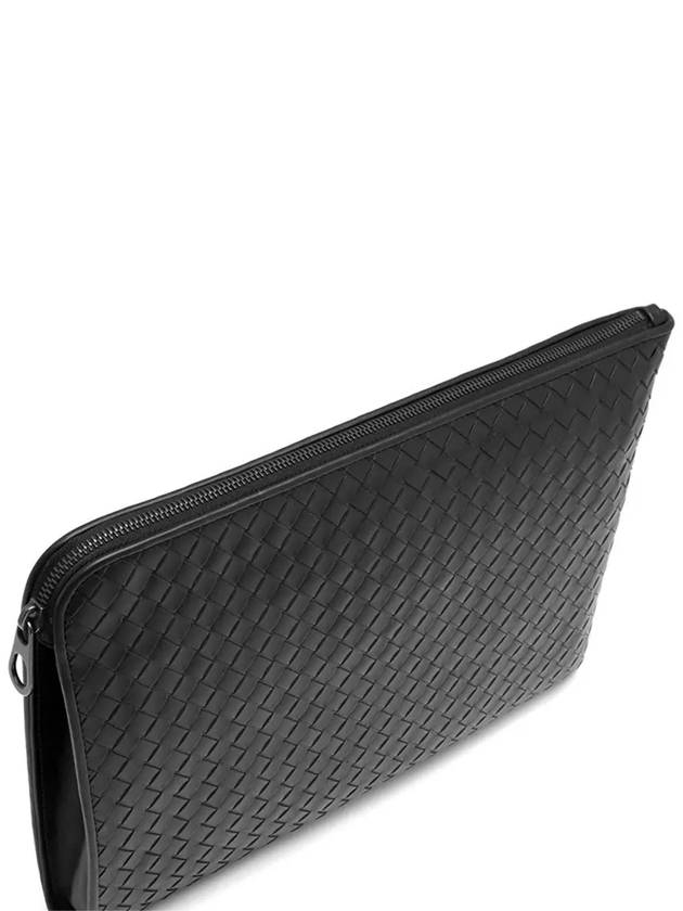 Intrecciato Weaving Zipper Medium Clutch Bag Black - BOTTEGA VENETA - BALAAN 4