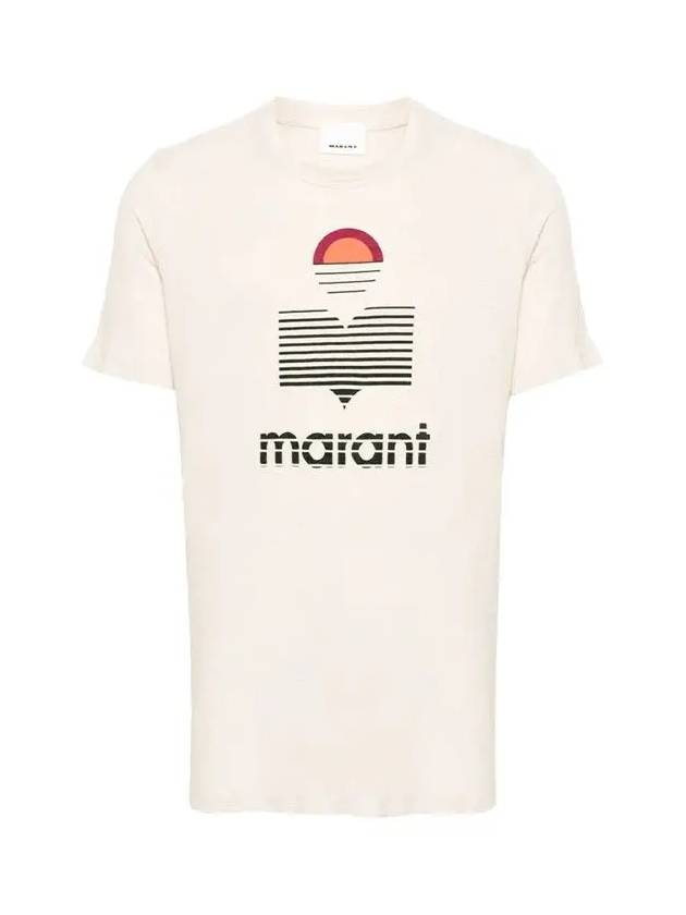 Karman Logo Linen Short Sleeve T-Shirt Ecru - ISABEL MARANT - BALAAN 3