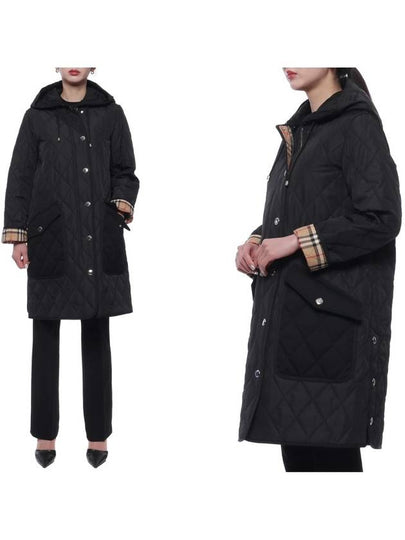 WoMen's Diamond Quilted Hoodie Single Coat Black - BURBERRY - BALAAN 2