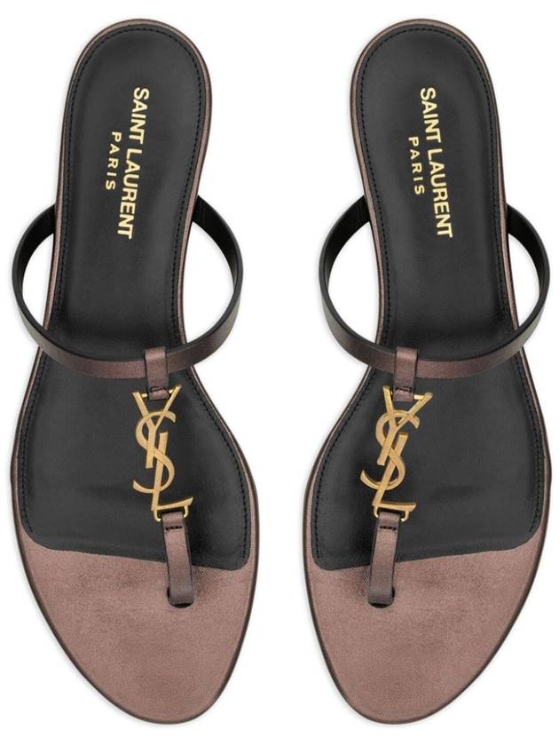 Cassandra Slide Leather Flip Flops Brown - SAINT LAURENT - BALAAN 4