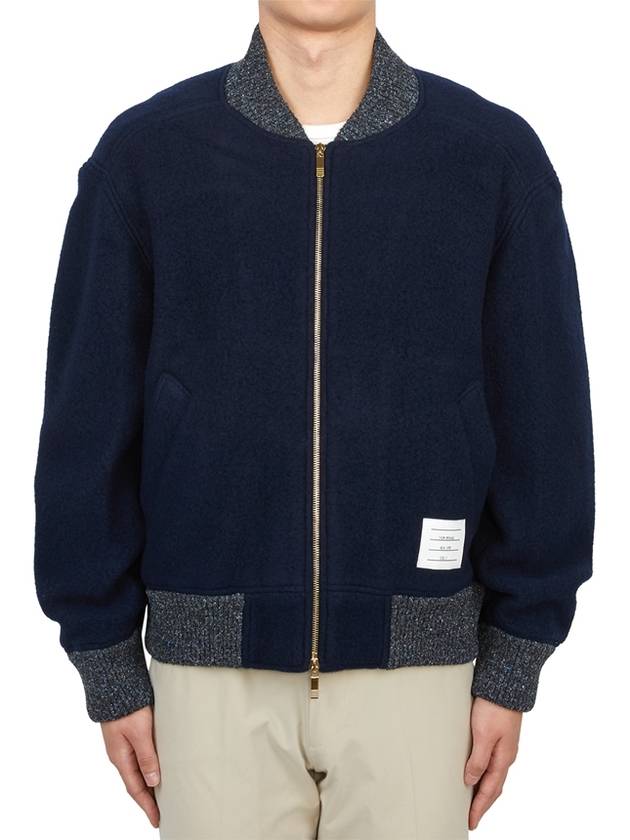 Fleece Stripe Wool Bomber Jacket Navy - THOM BROWNE - BALAAN 2