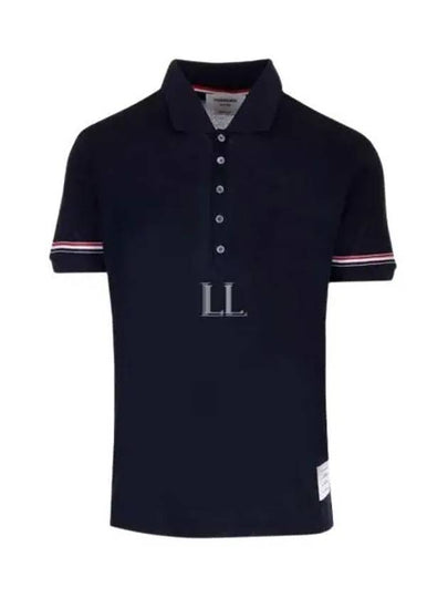 Lightweight Cotton Short Sleeve Polo Shirt Navy - THOM BROWNE - BALAAN 2