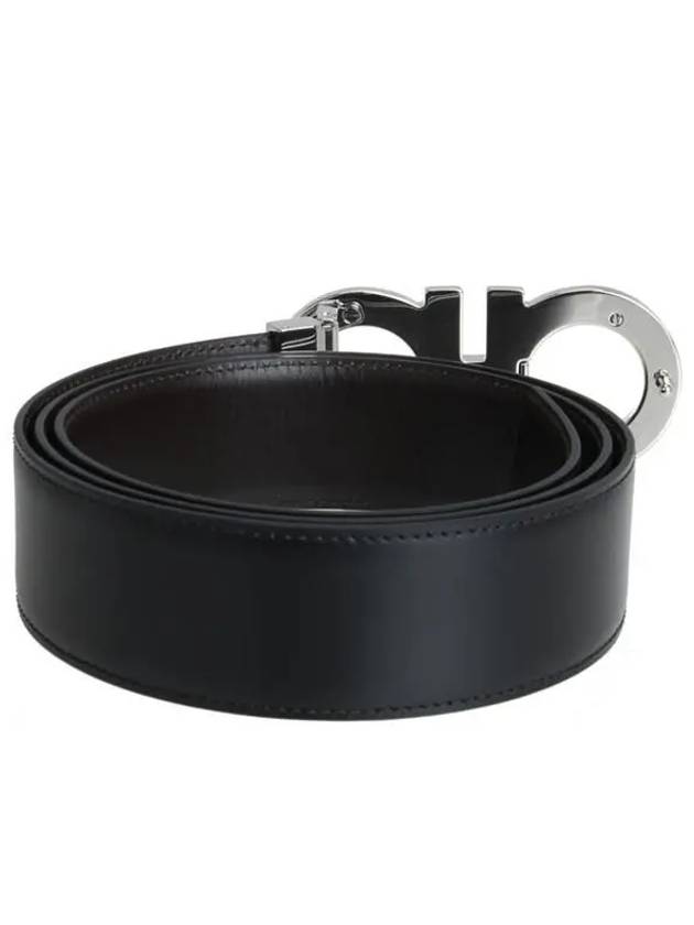 Reversible Gancini Leather Belt Black Brown - SALVATORE FERRAGAMO - BALAAN.