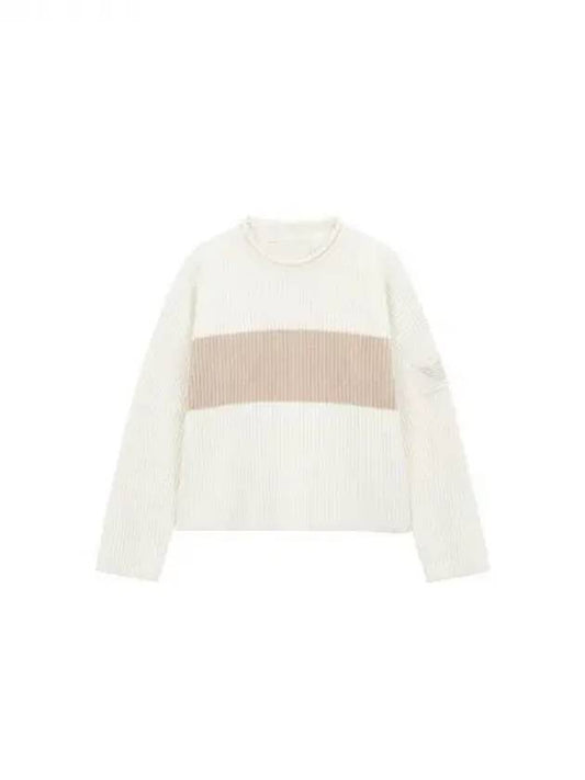 Women s Logo Patch Color Block Sweater Ivory 270261 - EMPORIO ARMANI - BALAAN 1