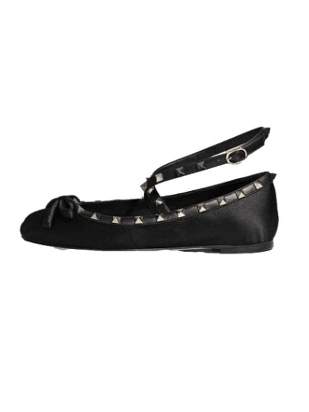 Rockstud Satin Ballerina Flat Shoes Black - VALENTINO - BALAAN 1