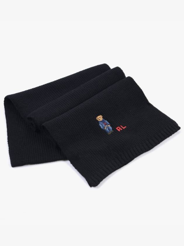 denim jeans bear embroidery wool muffler black - POLO RALPH LAUREN - BALAAN.