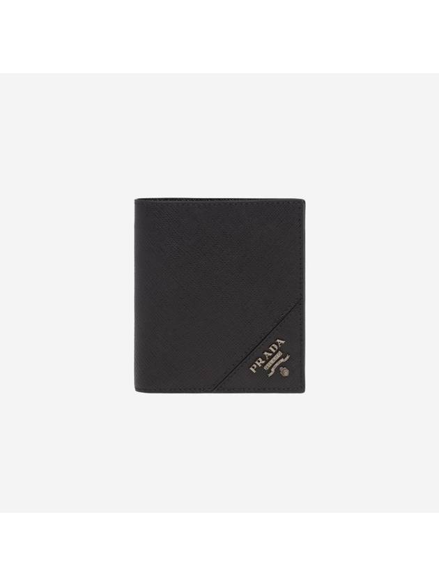 Saffiano Triangle Logo Half Wallet Black - PRADA - BALAAN 2