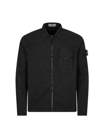 Stretch Cotton Gabardine Overshirt Jacket Black - STONE ISLAND - BALAAN 1