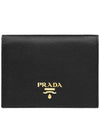 Saffiano Metal Logo Gold Fold Wallet Black - PRADA - BALAAN 3