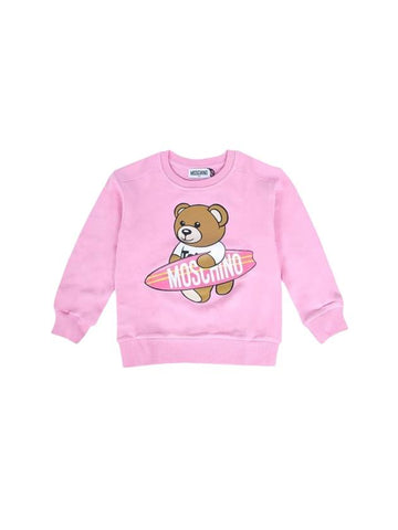 Kids Surfer Teddy Bear Sweatshirt Pink - MOSCHINO - BALAAN 1