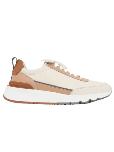 Logo Patch Leather Low Top Sneakers Beige White - BRUNELLO CUCINELLI - BALAAN 1