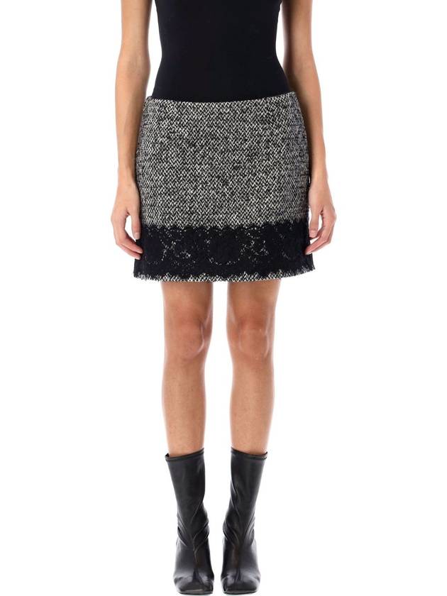 Short micro-tweed skirt with lace insert - DOLCE&GABBANA - BALAAN 1