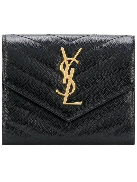 Matelasse Monogram Quilting Flap Half Wallet Black - SAINT LAURENT - BALAAN 2