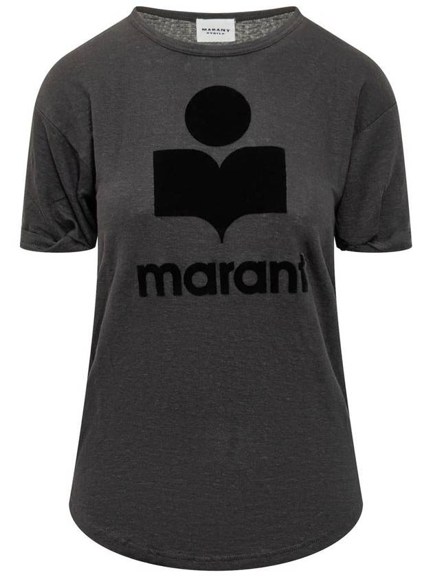 Koldi Logo Linen Short Sleeve T-Shirt Black - ISABEL MARANT ETOILE - BALAAN 2