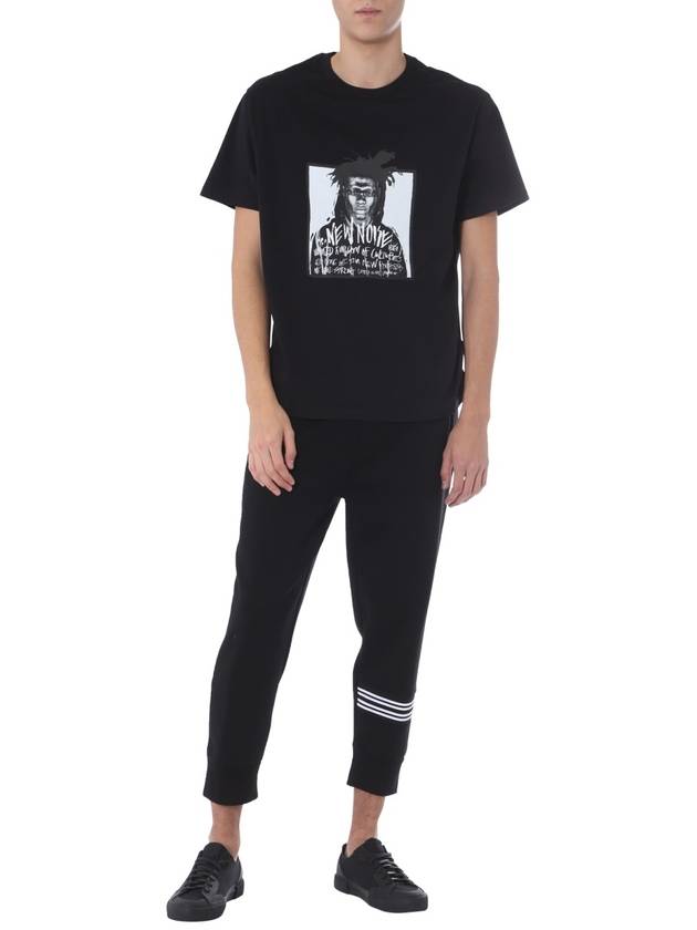 Men's Basquiat Printing Short Sleeve T-Shirt Black - NEIL BARRETT - BALAAN 3