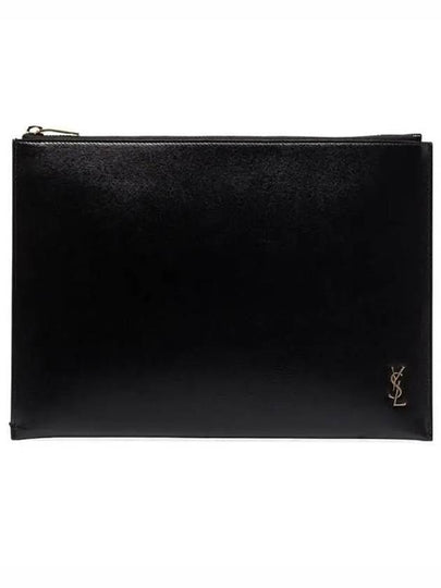 Tiny Gold Monogram Logo Medium Clutch Bag Black - SAINT LAURENT - BALAAN 2