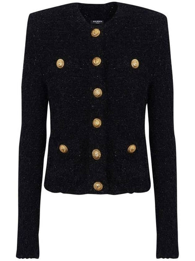 'Miami' Black Collarless Jacket With Jewel Buttons In Tweed Woman - BALMAIN - BALAAN 1