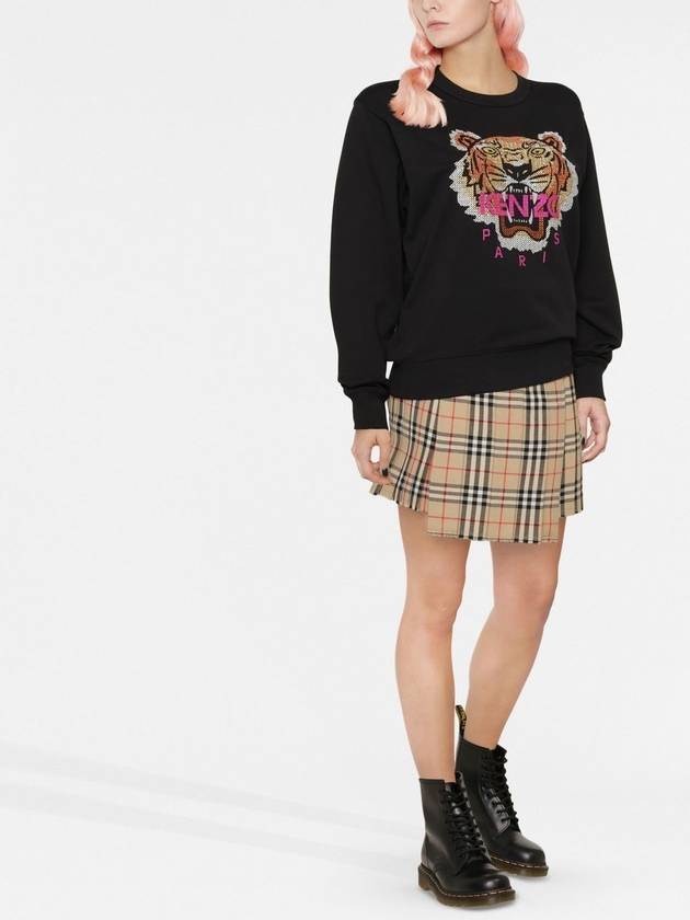 Tiger Jacquard Crew Neck Sweatshirt Black - KENZO - BALAAN 3