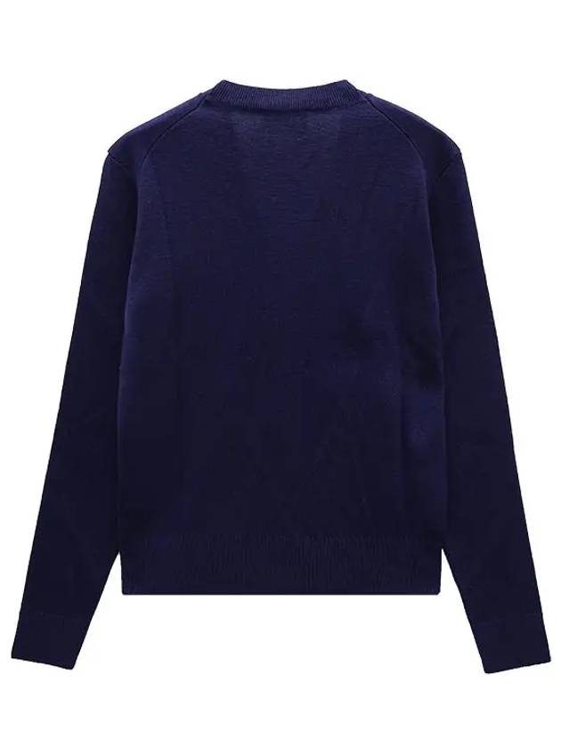 Small Heart Logo Wool Cardigan Navy - AMI - BALAAN 7