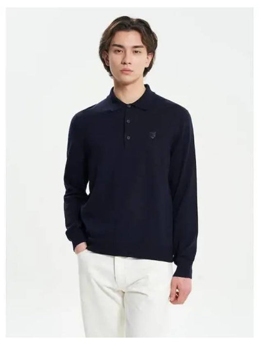 Men s Foxhead Patch Polo T shirt Sweatshirt Ink Blue Domestic Product - MAISON KITSUNE - BALAAN 1
