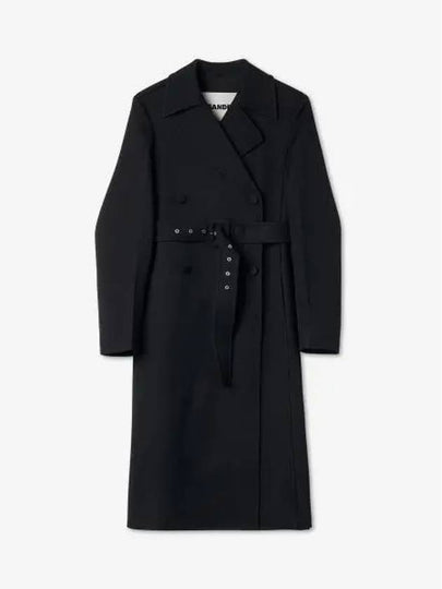 Belted Virgin Wool Double Coat Black - JIL SANDER - BALAAN 2