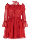 Off Shoulder Chiffon Short Dress Red - GUCCI - BALAAN 1