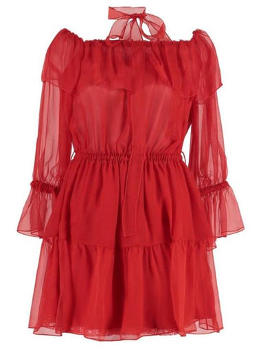 Off Shoulder Chiffon Short Dress Red - GUCCI - BALAAN 1