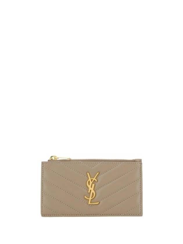 Monogram Logo Plaque Zip-Up Card Wallet Dusty Grey - SAINT LAURENT - BALAAN 1