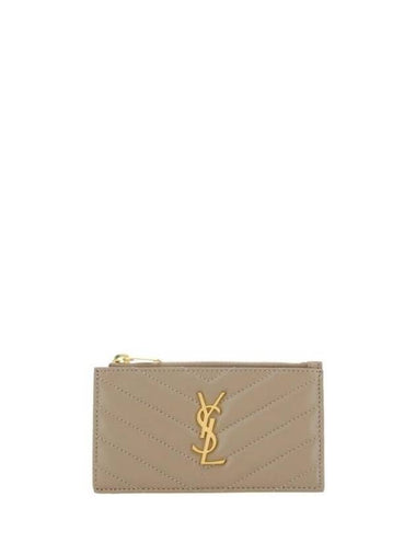 Monogram Logo Plaque Zip-Up Card Wallet Dusty Grey - SAINT LAURENT - BALAAN 1