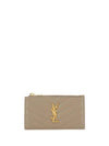 Monogram Logo Plaque Zip-Up Card Wallet Dusty Grey - SAINT LAURENT - BALAAN 1