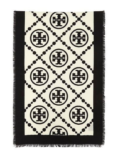 T Monogram Bordered Muffler Black - TORY BURCH - BALAAN 2