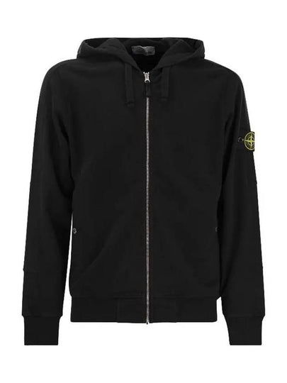 Logo Patch Cotton Zip Up Hoodie Balck - STONE ISLAND - BALAAN 2