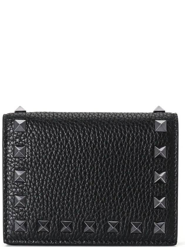 Rockstud Small Leather Half Wallet Black - VALENTINO - BALAAN 2