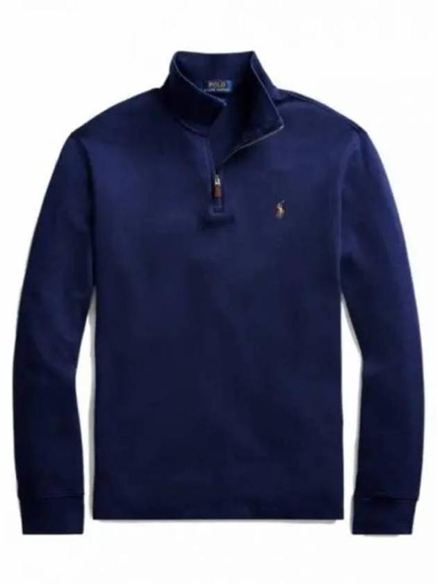 Embroidered Pony Logo Half Zip-Up Knit Top Navy - POLO RALPH LAUREN - BALAAN 2