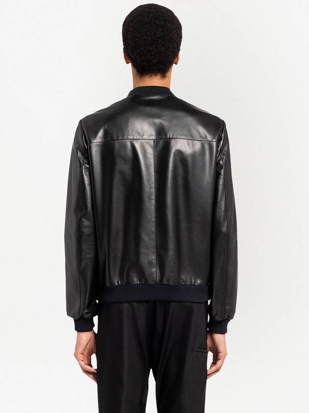 Reversible Nappa Leather Nylon Bomber Jacket Black - PRADA - BALAAN 4