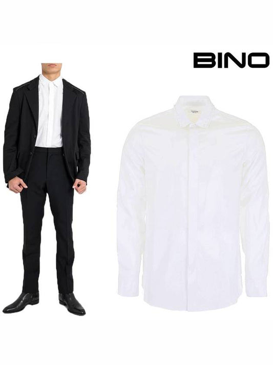 Men's Rockstud Long Sleeve Shirt White - VALENTINO - BALAAN.