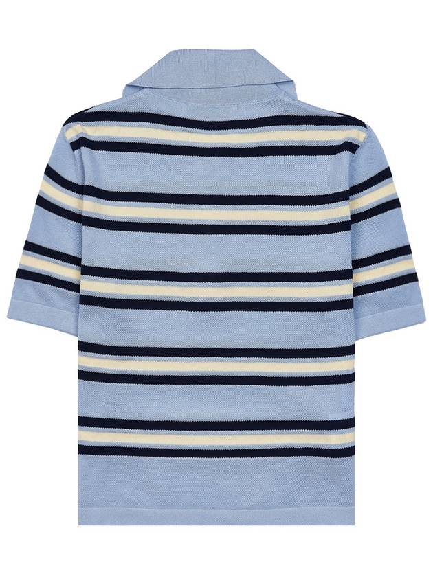 Striped Knit Silk Cotton Polo Shirt Blue - MIU MIU - BALAAN 3