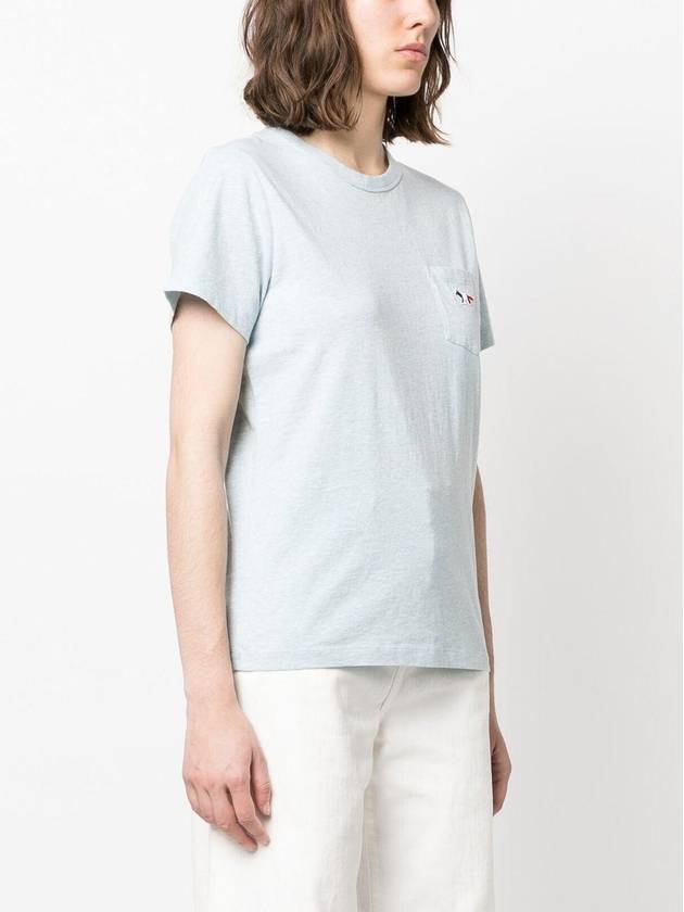 Tricolor Fox Patch Classic Pocket Short Sleeve T-Shirt Blue Melange - MAISON KITSUNE - BALAAN 4