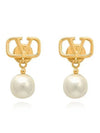 V Logo Signature Pearl Earrings Gold - VALENTINO - BALAAN 2