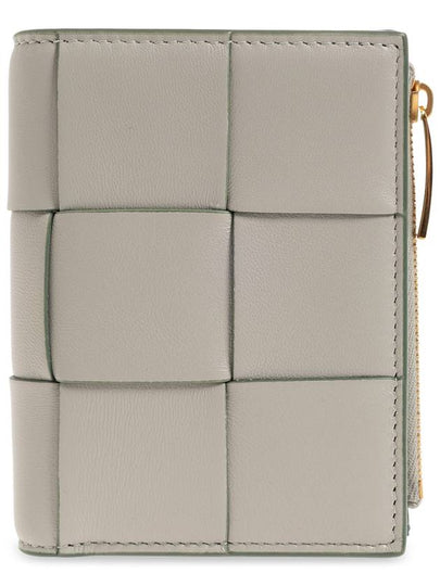 Cassette Zipper Small Leather Half Wallet Grey - BOTTEGA VENETA - BALAAN 2