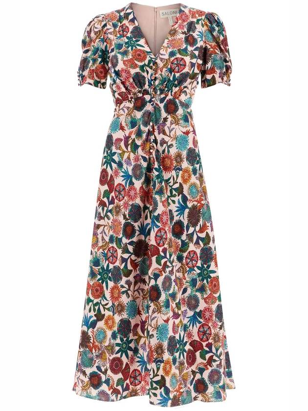 'lea' long dress in printed silk - SALONI - BALAAN 1