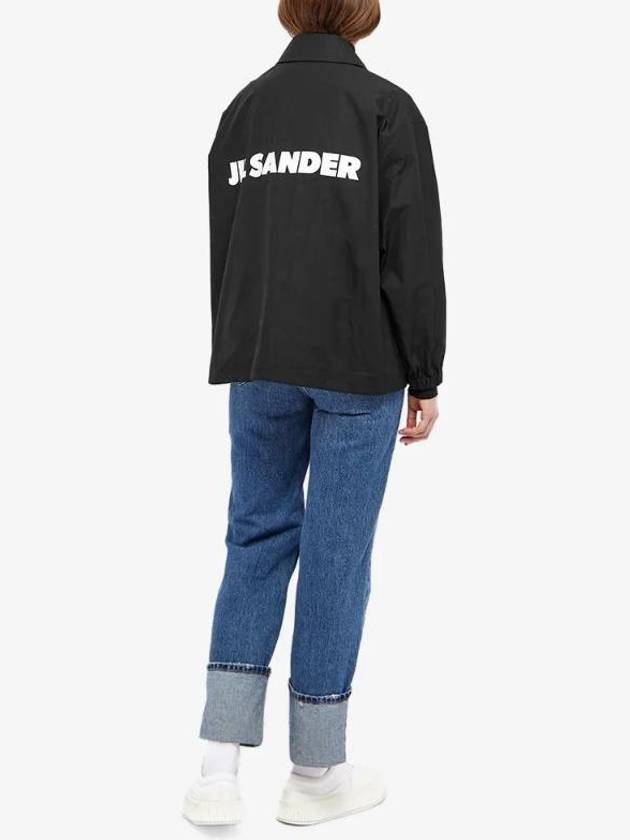 Back Logo Print Drawstring Cotton Shirt Jacket Black - JIL SANDER - BALAAN 4